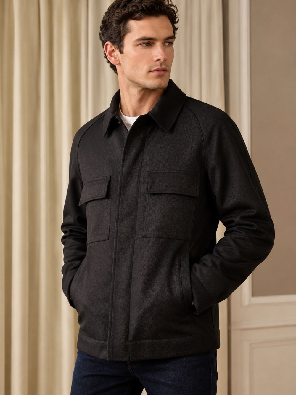 Ted Baker Virgin Wool Men's Black Utility Jacket - Modern Workwear